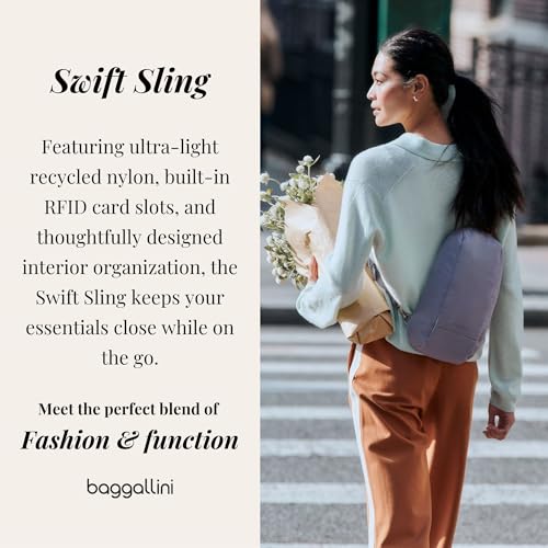 Baggallini Swift Sling - Lightweight 7.25"x 12.5" Crossbody Sling Backpack with Convertible - color: B-lite Silver Sand