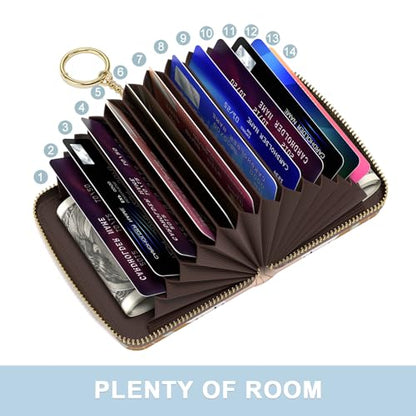 Aiawoxc Credit Card Holder, Small RFID Wallet Slim Leather Card Organizer Case with Zipper and Wristlet Strap, Boho Leaves - color: B-Leaf, size: Wrist Strap