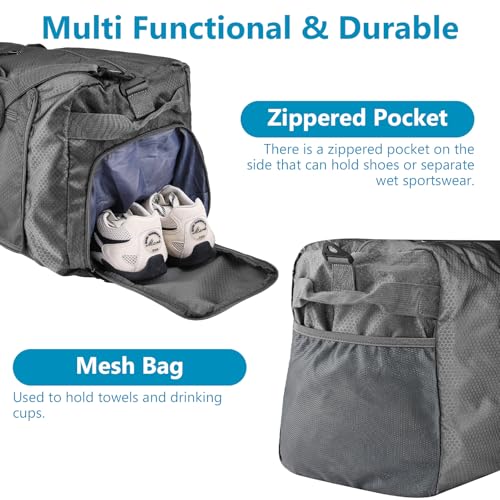 60L Duffle Bag with Shoes Compartment - Foldable&Large Capacity Travel Duffel Bags, Lightweight & Water-Resistant Gym Bag - Dark Gray - color: 60L-Dark Gray