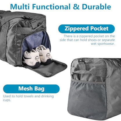 60L Duffle Bag with Shoes Compartment - Foldable&Large Capacity Travel Duffel Bags, Lightweight & Water-Resistant Gym Bag - Dark Gray - color: 60L-Dark Gray