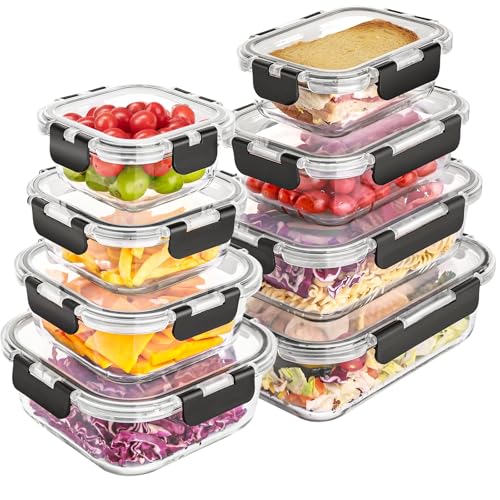 Liuruiyu 8 Pack Glass Food Storage Containers with Lids, Meal Prep Containers, Airtight Bento Boxes with Leak Proof Locking for Microwave, Oven, Freezer and Dishwasher, BPA Free - color: transparent
