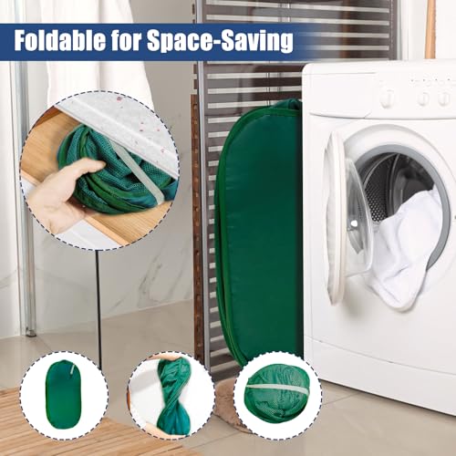 Collapsible Laundry Baskets, Upgrade Pop Up Laundry Hamper with Convenient Bags, Foldable Laundry Basket Mesh Light Weight, Easy to Carry Clothes Hampers for Laundry, Dorm, Toys, Travel Green - color: Green