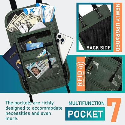 sundee Travel Neck Wallet with Double Zippers, RFID Blocking Passport Holder with Adjustable Neck Strap for Men and Women to Keep Cash, Credit Cards and Travel Documents Safe - Olive Green - color: Olive Green