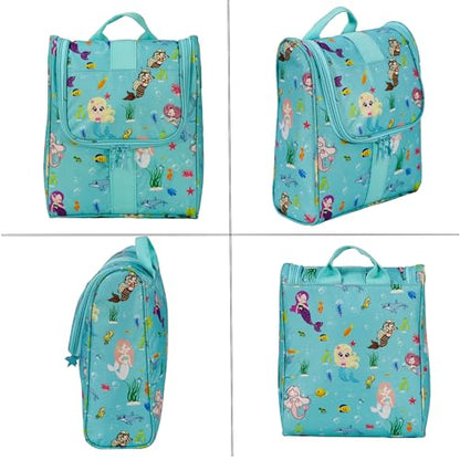 Remobia Hicol Cute Cartoon Hanging Kids Toiletry Bag Children Travel Cosmetic Makeup Organizer Wash Bag Shower bag Over Night Bag Camping Shaving Kit Bag for Boys & Girls (Mermaid) - color: Mermaid