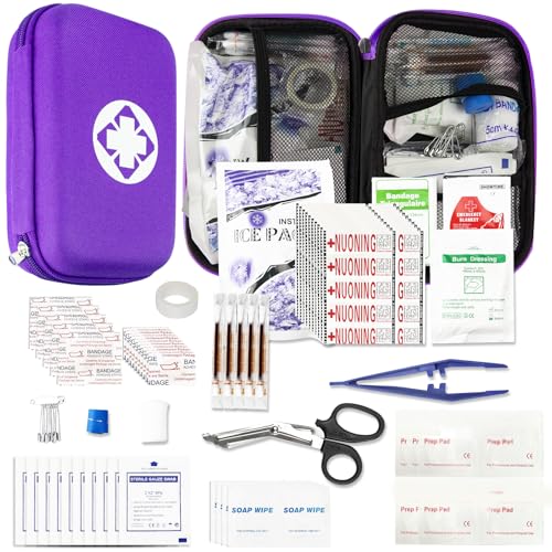 276PCS Compact Small First Aid Kits for Home Businesses Urgent Essential Mini First Aid Kit Travel Size Car Emergency Supplies Kit for Hiking Boating Skating, Purple AMORNING - style: Purple-276Pcs
