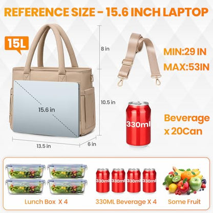 Artelaris Lunch Bag Women, Adult Insulated Lunch Box, Leakproof Lunch Cooler Bag, Reusable Large Lunch Cooler for Work, Picnic, Travel (Khaki) - color: Khaki