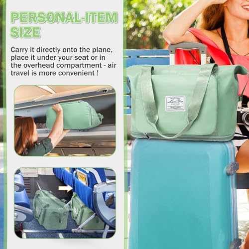 Ranslen Large Capacity Folding Travel Bag,Expansion Travel Duffel Bag with Dry and Wet Separation Portable Travel Duffel Bag - color: Green