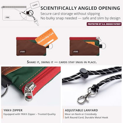 RFID Blocking Travel Wallet with Adjustable Lanyard, Small Nylon Zipper Pouch and Badge Holder for ID, Credit Cards, Cash, Keys, Commuters (Coffee+DarkYellow) - color: Coffee+DarkYellow