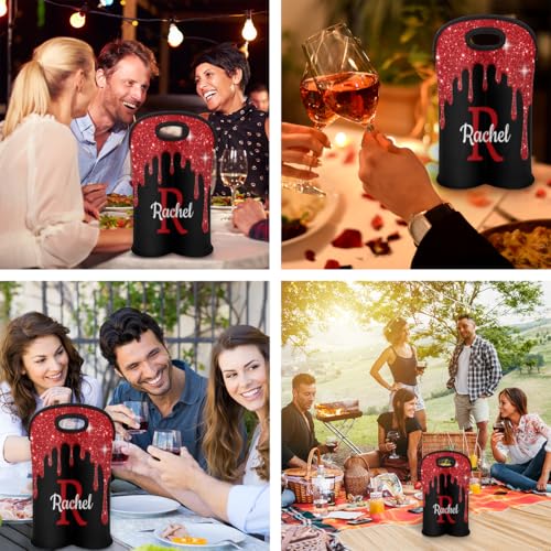 Customize Neoprene Wine Carrier Tote 2 Bottles Personalized Wine Sleeve Gift Bags Custom with Name Travel Wine Bottle Holder - color: Red, size: Medium