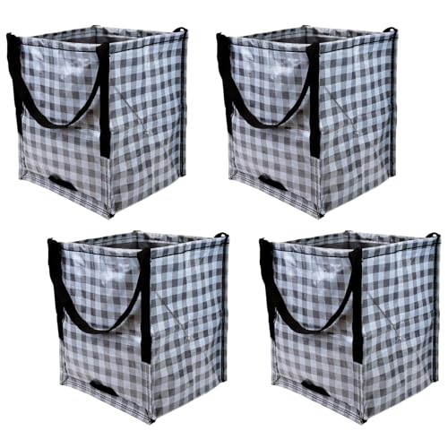 DURASACK Heavy Duty Storage Tote Bag 22-Gallon Rugged Woven Polypropylene Moving Bag, Reusable Self-Standing Design, Holds up to 500 Pounds, Pack of 4, Gingham Gray - color: Gingham Gray, size: Pack of 4