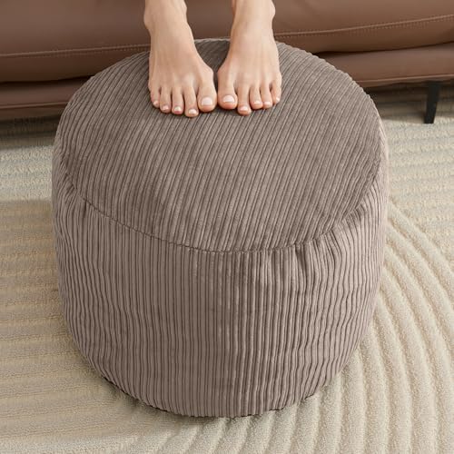 WSOFRLAC Pouf Ottoman Foot Stools Ottoman with Foam Small Corduroy Ottomans for Living Room Ottomans Pouf 20x15 Floor Poufs Foot Rest for Office Chair Brown Foot Stool Small - color: Brown, size: 20"D x 20"W x 15"H