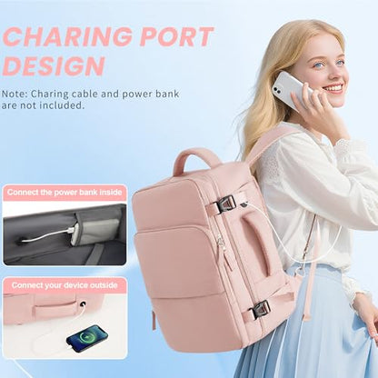 Sinaliy Travel Backpack, Carry on Flight approved Travel Bag with Multi-Pockets, Waterproof 17.3inch Laptop Backpack for Men Women, Pink - color: Pink, size: X-Large
