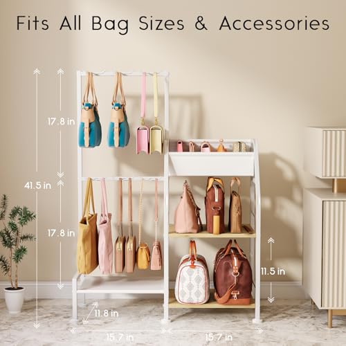 Homsorout Purse Organizer for Women - 3-Tier Storage Stand & 12 Fixed Hooks, Visible Backpack Storage, Space-Saving Bag Organizer Rack for Home, Closet, White - color: White
