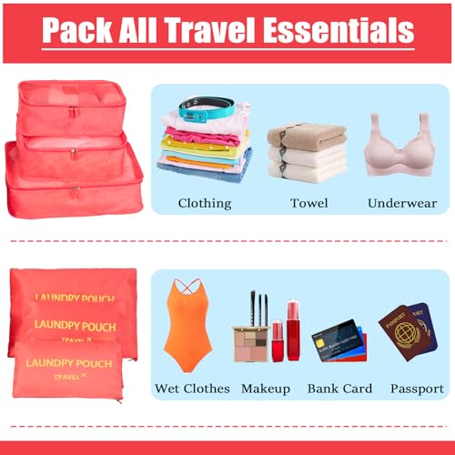 6 Set Packing Cubes for Travel Luggage Organizer Bags Reusable washable Suitcase Packing Cubes Set Travel Accessories Essentials (Watermelon Red‌) - color: Watermelon Red