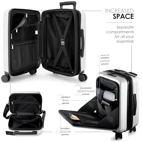 TRAVELARIM 20 Inch Carry On Luggage 22x14x9 Airline Approved, Carry On Suitcase with Wheels, Hard-shell Carry-on Luggage, Durable Luggage Carry On, White Small Suitcase with Cosmetic Carry On Bag - color: White, size: Carry-on 20 Inch