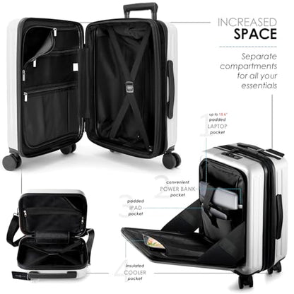 TRAVELARIM 20 Inch Carry On Luggage 22x14x9 Airline Approved, Carry On Suitcase with Wheels, Hard-shell Carry-on Luggage, Durable Luggage Carry On, White Small Suitcase with Cosmetic Carry On Bag - color: White, size: Carry-on 20 Inch