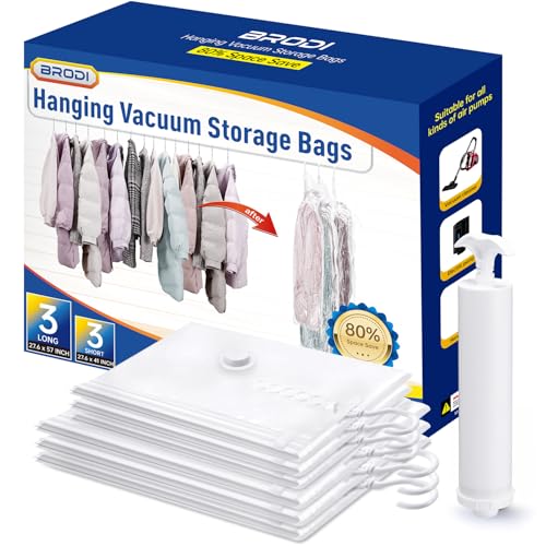 Hanging Vacuum Storage Bags For Clothes With Hand Pump,Coat Storage Bag Hanging,Vacuum Bags For Clothes,Space Saver Vacuum Storage Bags,Garment, Clothing, Dress, Suit, Long Coat, Jacket(Combo 6 Pack) - size: 6 Combo