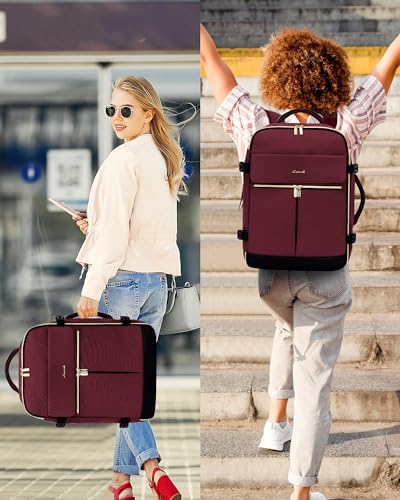 LOVEVOOK 40L Large Travel Backpack for Women, Flight Approved, Waterproof, TSA Compliant, Fits 17.3'' Laptop, 17 Pockets, 3 Packing Cubes - color: Claret-black-dark, size: 40L-17.3 Inch-4Pcs