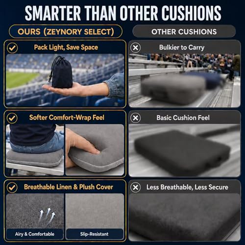 Inflatable Stadium Seat Cushion for Bleachers, Portable Air Pad that Packs Small, Breathable Top & Non-Slip Bottom, Removable Washable Cover for Sports Games, Concerts & Outdoor Events