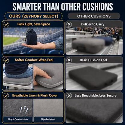 Inflatable Stadium Seat Cushion for Bleachers, Portable Air Pad that Packs Small, Breathable Top & Non-Slip Bottom, Removable Washable Cover for Sports Games, Concerts & Outdoor Events
