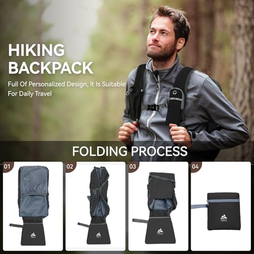 15L Small Hiking Backpack for Men Women Lightweight Packable Backpack Foldable Casual Daypack for Camping Travel Outdoor, Black - color: Black