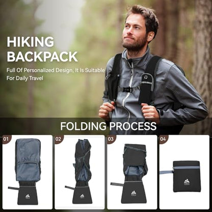 15L Small Hiking Backpack for Men Women Lightweight Packable Backpack Foldable Casual Daypack for Camping Travel Outdoor, Black - color: Black