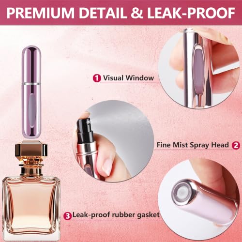 opasyo Refillable Perfume Portable Atomizer Bottle Refillable Perfume Spray, Leak-Proof Perfume Spray Bottle, Travel Perfume for Traveling and Outgoing (5ml, 5 Pack Silver/Pink/Gold/Blue/Black) - color: Silver, Pink, Blue, Black, Gold