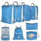 8 Set Expandable Compression Packing Cubes for Suitcases Travel Essentials Carry On Waterproof Storage Bag With Dry And Wet Separation Blue - color: Blue