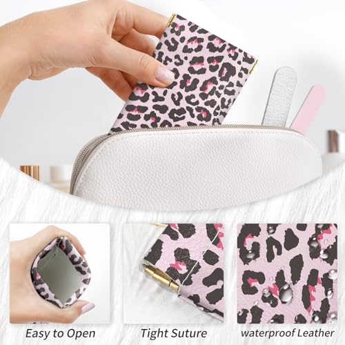 Glasses Case Soft, Eyeglass Cases for Women Portable Squeeze Top PU Leather 2 Pack Glasses Pouch with Cleaning Cloth - color: 2pcs Pink Leopard Print