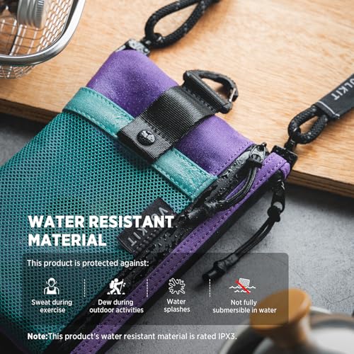 VULKIT RFID Blocking Travel Wallet for Women, Water Resistant Passport & Phone Holder with Detachable Lanyard and Key Ring, Lightweight Zipper Travel Wallet - color: AquaGreen Purple