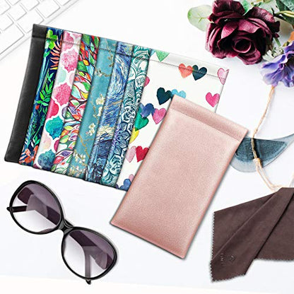 [2 Pack] Fintie Eyeglasses Pouch with Cleaning Cloth, Portable Squeeze Top Leather Glasses Case Sunglasses Bag, Rose Gold + Raining Hearts - color: Rose Gold + Raining Hearts