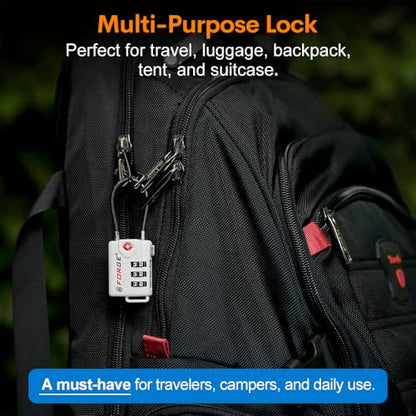 Forge TSA Approved Cable Luggage Locks, Re-settable Combination with Alloy Body(White 2 Locks) - color: WHITE 2PK