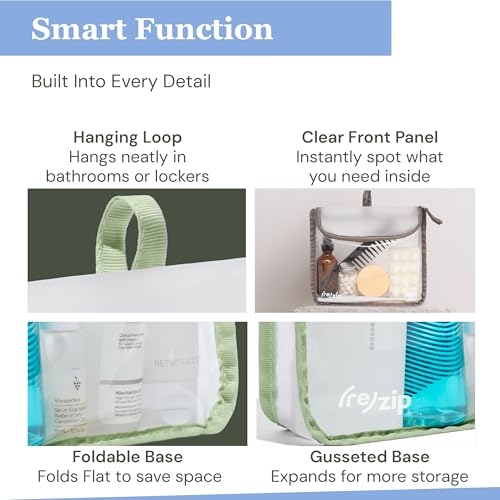 (re)zip TSA Approved Travel Toiletry Bag with Hanging Loop, Travel Quart Bag– Reusable Clear Makeup bags with zipper, Clear Pouch for Travel Essentials, Cosmetic | BPA-Free, Machine Washable - Sage - color: Sage
