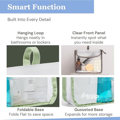 (re)zip TSA Approved Travel Toiletry Bag with Hanging Loop, Travel Quart Bag– Reusable Clear Makeup bags with zipper, Clear Pouch for Travel Essentials, Cosmetic | BPA-Free, Machine Washable - Sage - color: Sage