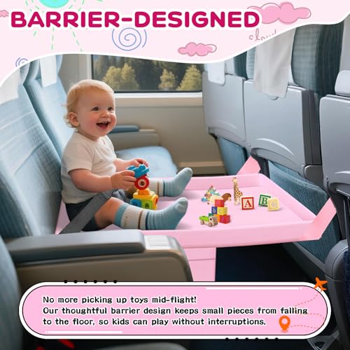 omzer Toddler Airplane Bed - Airplane Seat Extender for Kids - Barrier Designed Flyaway Kids Bed Airplane with Pockets - Portable Plane Bed Foot Rest for Flights Travel Essentials Pink - color: Pink