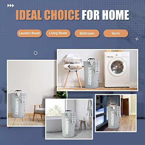 Caroeas 125L Laundry Basket,Large Laundry Hamper, Laundry Bag with Padded Handles, Clothes Hamper Stands Up Well, Collapsible Free Standing Easy Storage Washing Bin (Light Grey,125L) - color: Light Grey, size: 125L