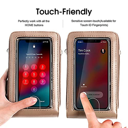 Crossbody Cellphone Purse Women Touch Screen Bag RFID Blocking Wallet Handbag Shoulder Strap - color: Bronze-small, size: Small
