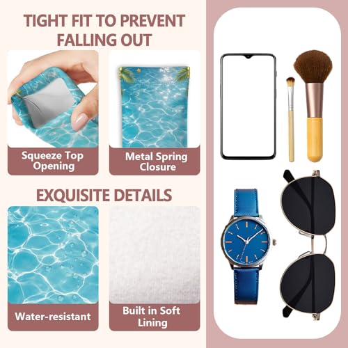GLOBLELAND 2 Pcs Summer Soft PU Leather Glasses Bag for Sunglasses Watches Phones Makeup Brushes - color: Swimming Pool