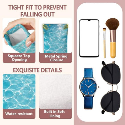 GLOBLELAND 2 Pcs Summer Soft PU Leather Glasses Bag for Sunglasses Watches Phones Makeup Brushes - color: Swimming Pool