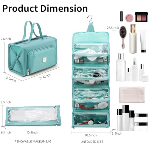 ROYALFAIR Roll Up Makeup Bag, Waterproof Toiletry Bag for Women, Hanging Travel Organizer with Jewelry Organizer Compartment, Extra Large 4 Clear TSA Approved (light blue) - color: Blue