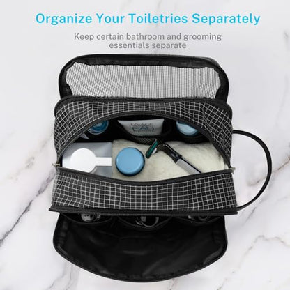 Gonex Travel Toiletry Bag Nylon, Shaving Bag Toiletry Organizer Check Patten (Black) - color: Check Patten (Black)