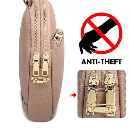INICAT RFID Blocking Sling Bag, Anti Theft Crossbody Bag for Women Compact Travel Purses Leather - color: Khaki True