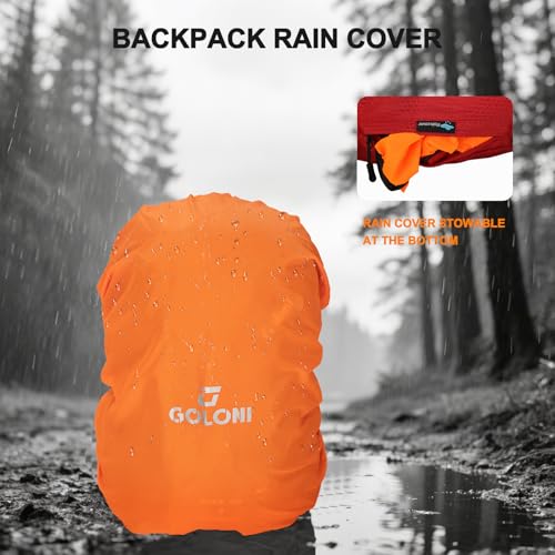 Goloni 45L Hiking Backpack Lightweight Foldable, Waterproof Camping Backpack with Rain Cover & Hiking Pole Mat Carrying System, Ergonomic Water Resistant Daypack for Trekking Travel Men Women Red - color: Red
