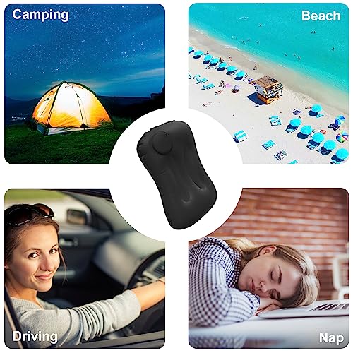 Ultralight Inflatable Camping Travel Pillow - Inflatable Pillow for Neck Lumbar Support,Upgrade Backpacking Pillow,Travel Air Pillows for Camping,Hiking,Backpacking,Press Inflate (Black)