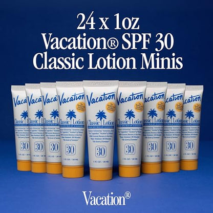 Vacation Mini Classic SPF 30 Sunscreen Lotion, 1 Fluid Ounce, Pack of 24 - Invisible, No White Cast, Water-Resistant, Vegan, Dermatologist-Tested, Travel Size - size: 1 Fl Oz (Pack of 24), style: SPF 30