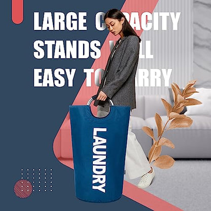 Caroeas 100L Laundry Basket,Large Laundry Hamper, Laundry Bag with Padded Handles, Clothes Hamper Stands Up Well, Collapsible Free Standing Easy Storage Washing Bin (Navy Blue,100L) - color: Navy Blue, size: 100L