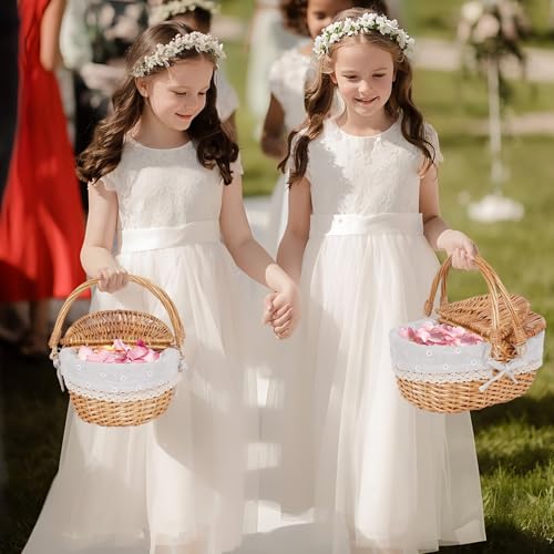 Happypicnic 12" Picnic Basket - Small Wicker Basket with Foldable Handle Lid & Removable Liner | Cute Picnic Basket Toy Empty for Kids, Gift, Halloween, Christmas, Valentines, Easter, Birthday, Flower - color: White Flower, size: Small