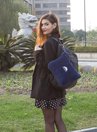 BlueHills Premium Soft Travel Blanket Pillow Airplane Blanket Packed in Soft Bag Pillowcase with Hand Luggage Belt Compact Pack Large Long Flight Essentials Portable Navy Blue T002 - color: Navy-1pk-t002