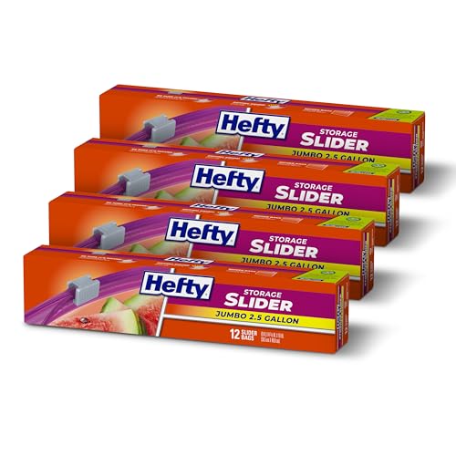 Hefty Slider Jumbo Storage Bags, 2.5 Gallon Size, 12 Count (Pack of 4) - size: 12 Count (Pack of 4), style: Jumbo Bag (2.5 Gallon)
