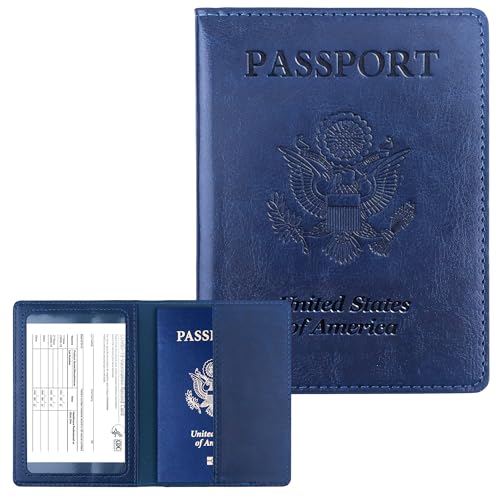 Passport Holder for Travel Men Women - Passport Cover, Passport Wallet Case Travel Essentials Travel Must Haves Accessories Blocking Leather Card Slot Protector for Stocking Stuffers Gifts, Navy Blue - color: 1 Pack - Navy Blue